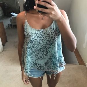 Boutique blue cheetah blouse tank top